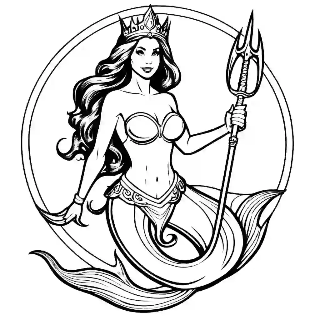 Mermaid with a Trident coloring pages